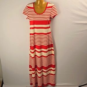 Just Love Women's Short Sleeve Stripe Red and Cream Striped Maxi Dress Sz M